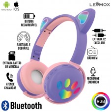 Headphone Bluetooth Gatinho LEF-1018 Lehmox - Roxo
